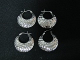 Two Pairs Of Sterling Silver Crescent Earrings