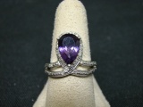 Sterling Silver Diamond-Accent Amethyst Ring - Size 7