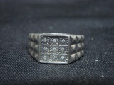 Vintage Sterling Silver Gents Diamond Ring - Size 9 3/4