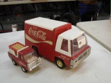 Two Vintage Buddy L Pressed Metal Coca-Cola Delivery Trucks