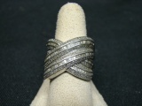 Large Vintage Sterling SIlver & White Stone Ring - Size 7 1/2