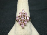 10k Gold Pink & White Stone Ring - Size 8