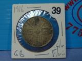 1916 Great Britain Silver Florin