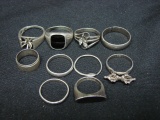 Ten Assorted Old Broken Sterling Silver Rings  - 46 Grams