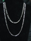Two Vintage Italian Sterling Silver Figaro Link Chain Necklaces