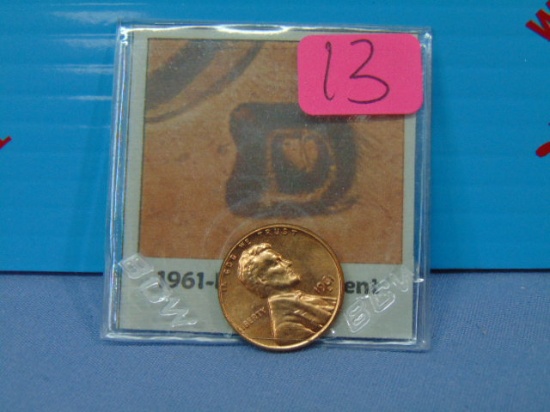 1961-D Lincoln Penny with RPM 21 Error