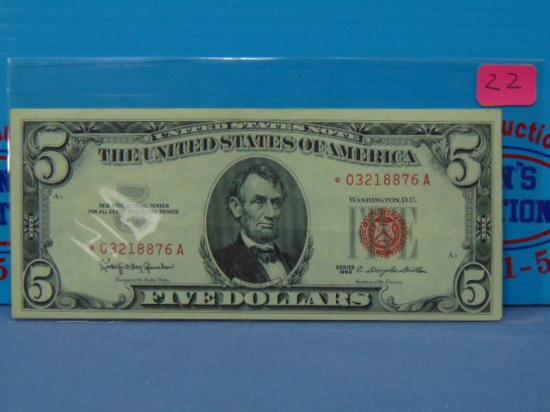 1963 United States Red Seal $5 Note with Star Serial