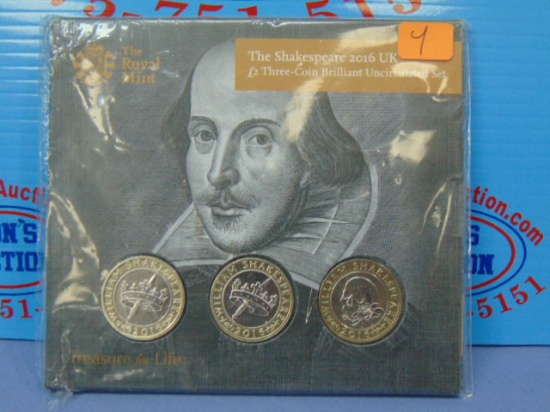 Royal Mint 2016 Shakespeare 2 Pound 3-Coin BU Set