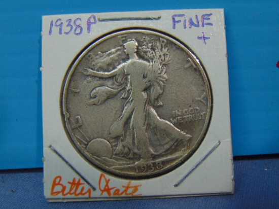 1938 Walking Liberty Silver Half Dollar - Fine + Better Date