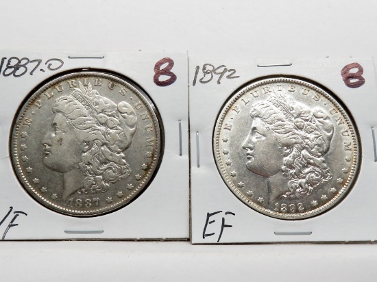 2 Morgan $ 1887-O VF & 1892 EF