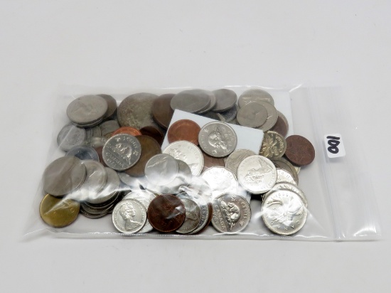 100 World Coins, some silver (heavy on Canada)
