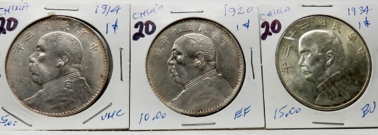 3 China $ Yuan: 2 "Fatman" (1914, 1920); 1934