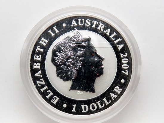 Australia $ 2007 Panda 1oz .999 Silver in cracked mint capsule, first year issue