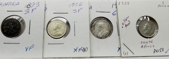 4 Silver South Africa: 3 Pence (1893, 1926, 1939), 6 Pence 1926