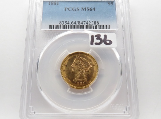 1881 Gold $5 Half Eagle PCGS MS64