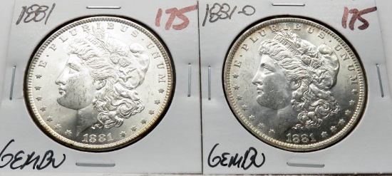 2 Morgan $ GEM BU 1881 & 1881-O