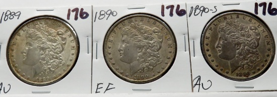 3 Morgan $: 1889 AU, 1890 EF, 1890S AU