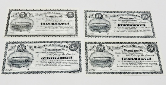 4 Indian Territory Hailey-OK Coal Co. 19__ Unc Remainder Notes, 1 each 5, 10, 25, 50 Cent