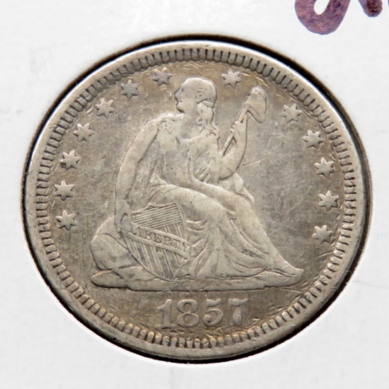 Seated Liberty Quarter 1857 VF/XF cleaned