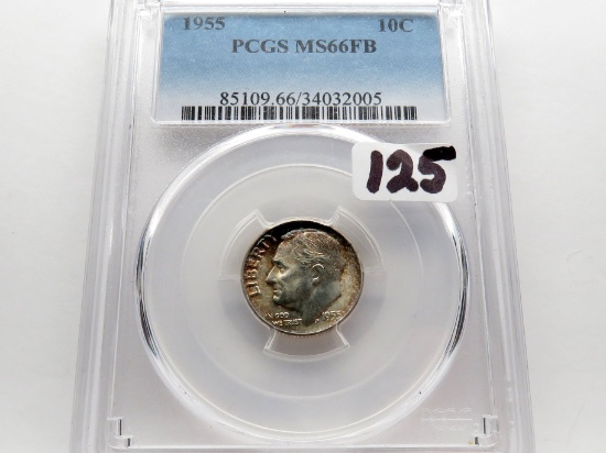 Roosevelt Dime 1955 PCGS MS66 FB toning