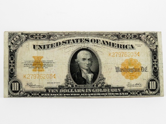 $10 Gold Certificate 1922, SN K27976203, F