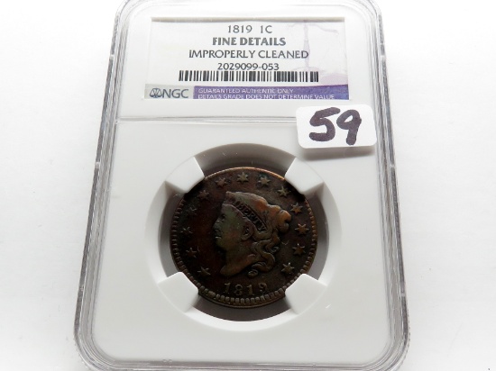 Matron Head Large Cent 1819 NGC F improperly cleaned