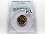 Buffalo Nickel 1937D PCGS MS66, obv slab scratches