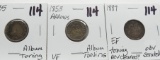 3 Type Dimes album toning: Bust 1835 Fine, 1853 AR VF, 1887 EF obv scr ?rev cleaned