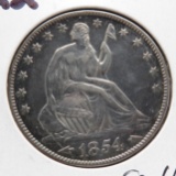 Seated Liberty Half $ 1854-O AU cleaned scratches