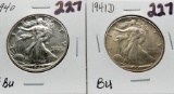 2 Walking Liberty Half $: 1940 CH BU, 1941D BU