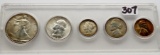 1945P Unc 5 Coin Year Set in Capitol Plastic (plastic has some scratches)