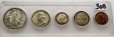 1945D Unc 5 Coin Year Set in Capitol Plastic (plastic has some scratches)