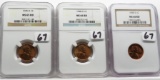 3 NGC RD Lincoln Wheat Cents: 1945D MS65, 1948D MS66, 1955S MS66