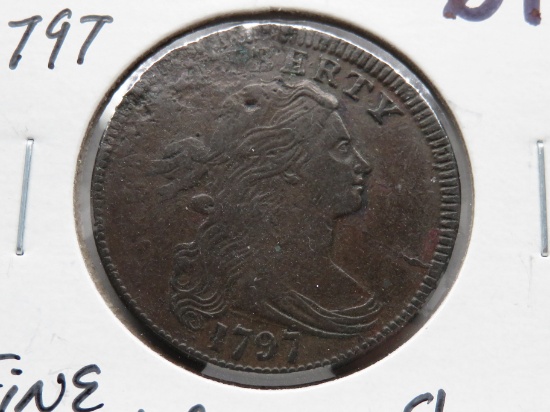 Flowing Hair Large Cent 1797, 1797 Stems Fine corrosion