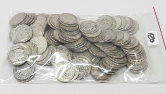 Roosevelt Dimes 119 Silver + 8 Mercury  (Average Circulated)