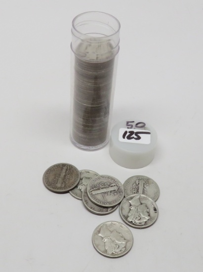 Mercury Dimes 1940s Roll of 50 (Average Circulated)
