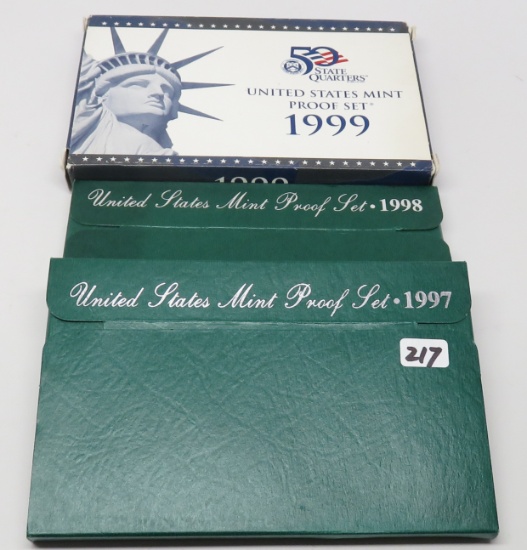 3 Proof sets, 1997-S; 1998-S; 1999-S 9 piece