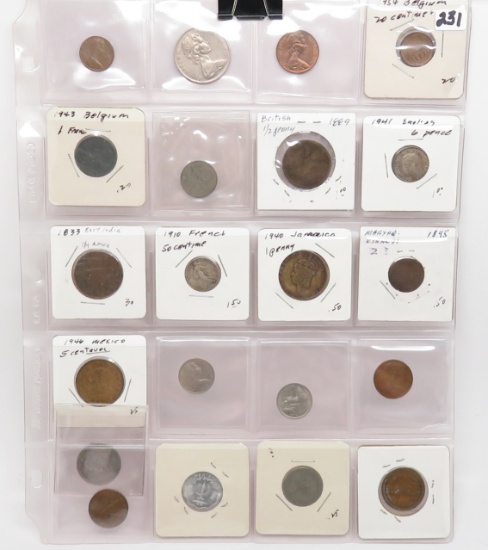 21 World Coins, 15 Countries, 1880's-1940's, few silver