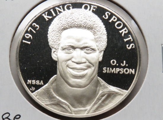 OJ Simpson Sterling Silver Round UNC 1973 RARE .925S .795 ASW