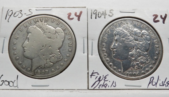 2 Morgan $ 1903-S Good & 1904-S Fine (Polished)