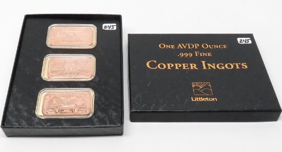 3 One Ounce .999 Copper Currency Ingots from Littleton