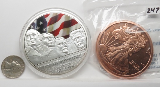 Mix; Washington 110 gram medal American Mint & Walking Liberty 5oz Copper Littleton