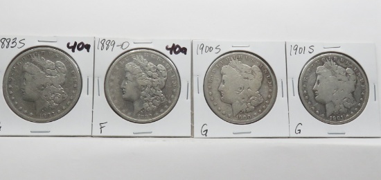 4 Morgan $ 1883-S G; 89-O F; 1900-S G; 01-S G