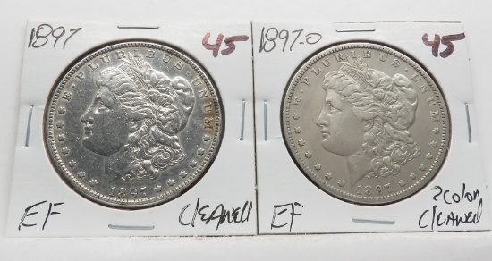 2 Morgan $ EF 1897 (Cleaned) & 1897-O (?Color-Cleaned)
