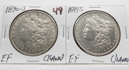 2 Morgan $ EF Cleaned 1890-S & 1891-S