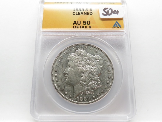 Morgan $ 1883-S ANACS AU50 Details cleaned (Tough date in upper grades)