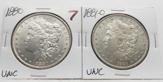 2 Morgan $ UNC 1880 & 1881-O