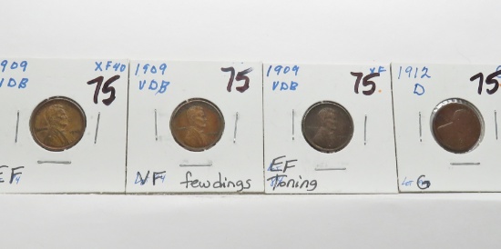 Cent Mix:  3-1909 VDB (2 EF, VF few dings), 1912D G