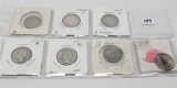 7 Silver Quarters: 3 Barber (07-O AG, 08D G, 11 G scr); 4 Washington (35S G, 36 VG, 56 VF, 64D BU ne