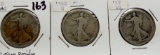 3 Walking Liberty Half $: 1916 AG obv glue residue, 16D G, 17 AG